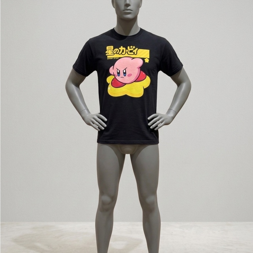 Nintendo Kirby Warp Star Graphic T-Shirt Men's Large Black Japanese Text Anime
